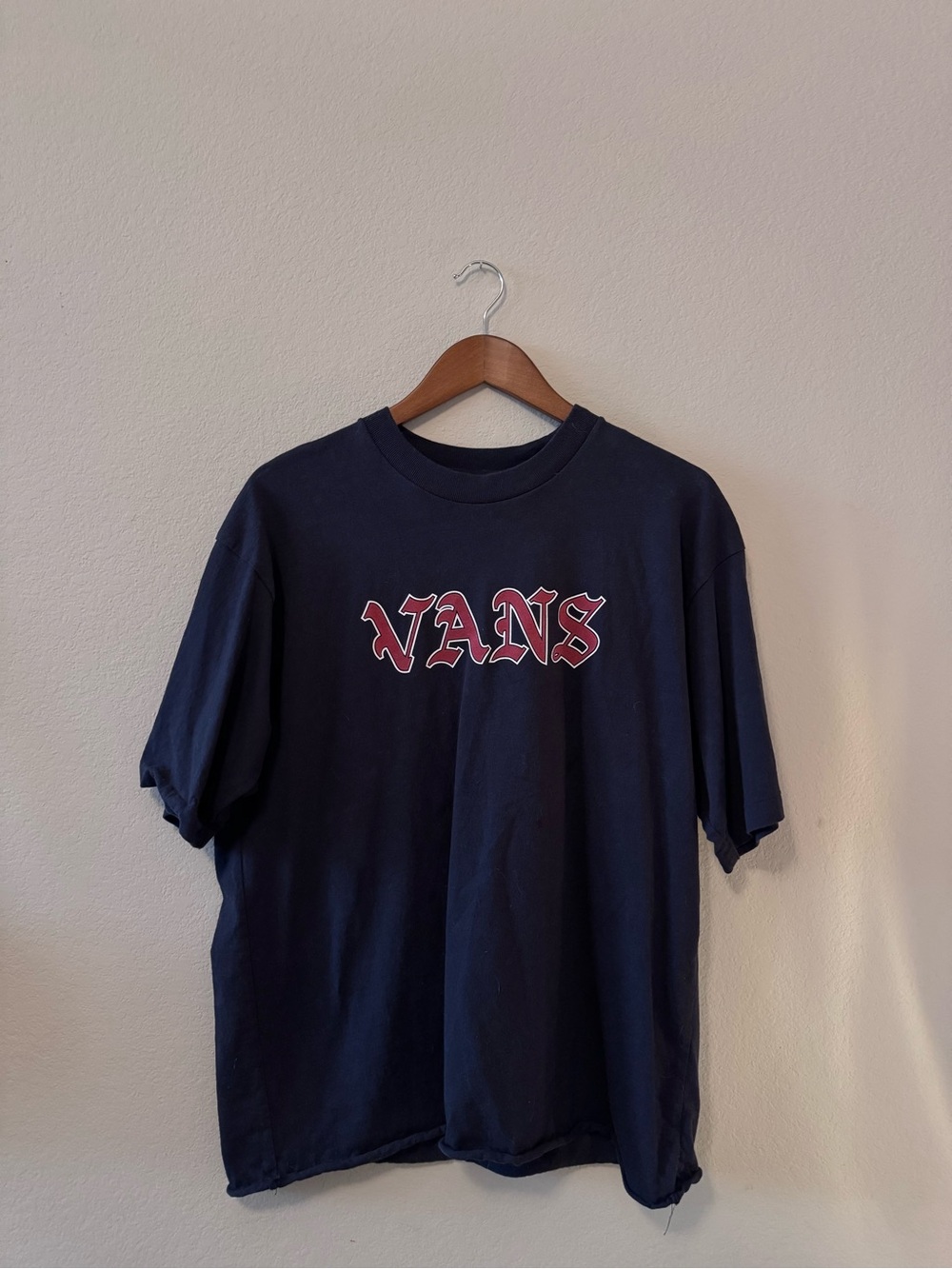 Vans Navy Tee with Red Outline Logo